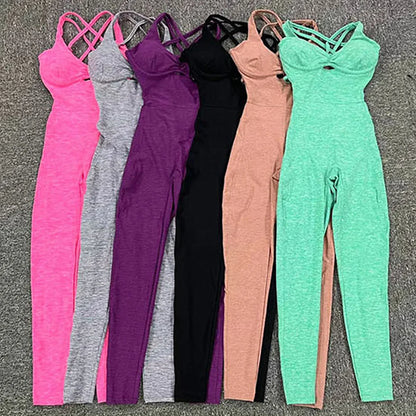 New Nylon Pad Women Yoga Set Rompers One Piece Short Jumpsuit Gym Exercise Sports Bra Romper Fitness Sportwear Active Suit