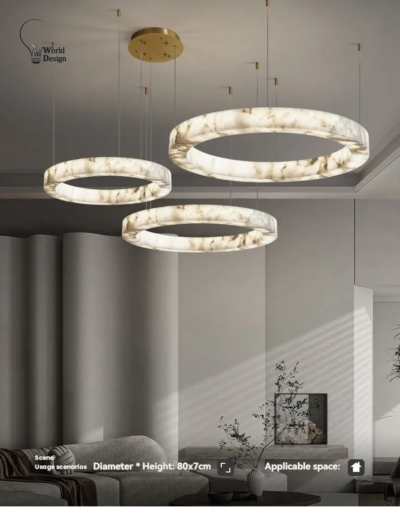 Round Faux Marble Chandelier Lights for Living Room Dining Room Resin Marble-effect Hanging Pendant Lamp Ring for High Ceiling