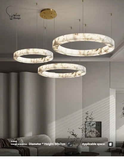 Round Faux Marble Chandelier Lights for Living Room Dining Room Resin Marble-effect Hanging Pendant Lamp Ring for High Ceiling