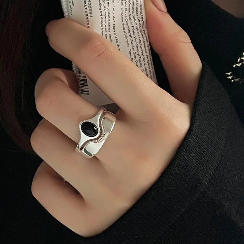 VENTFILLE 925 Sterling Silver Geometric Multilayer Round Bead Ring Female Fashion Punk Temperament Prevent Allergy Charm Jewelry