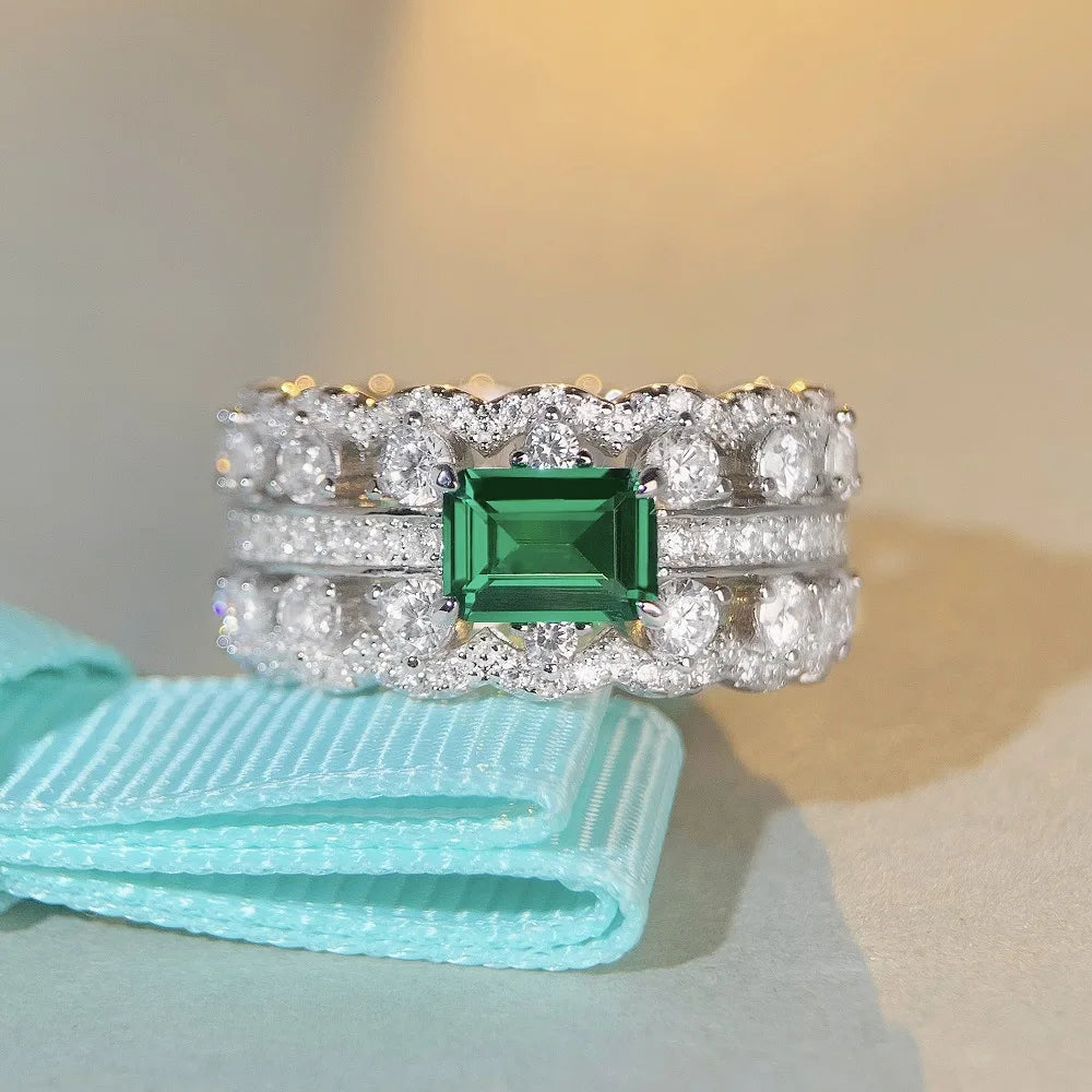 High-end women's 18K white gold and platinum PT950 lace ring women's ruby   red corundum emerald cut diamond ring