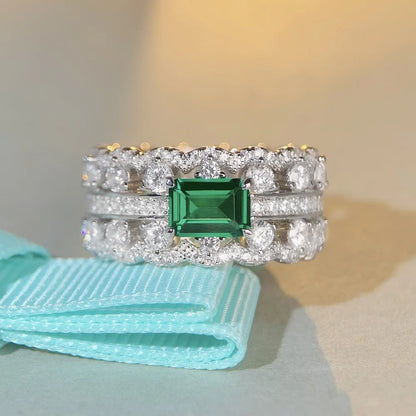 High-end women's 18K white gold and platinum PT950 lace ring women's ruby   red corundum emerald cut diamond ring