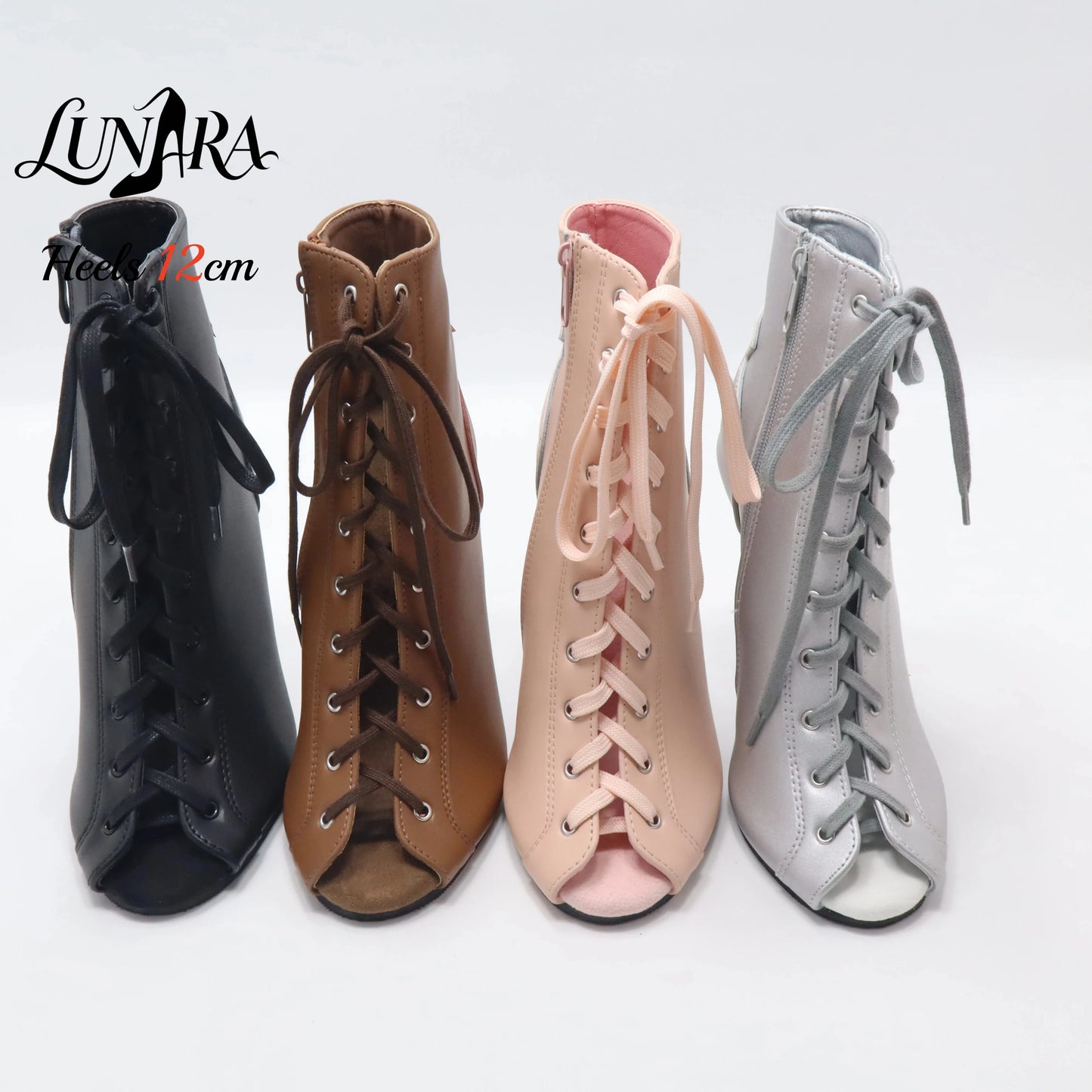 12cm/5Inch Plus size Beige PU Leather Lace-up Side zipper Peep toe High Stilettos Ankle boot Pole dancing Nightclub Rave Parties