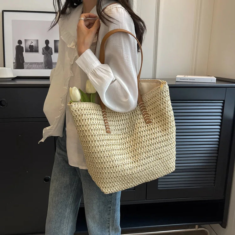 Hand-woven Women's Shoulder Handbag Bohemian 2025 Summer Fashion Straw Beach Tote Bag Travel Shopper Weaving Shopping Bags