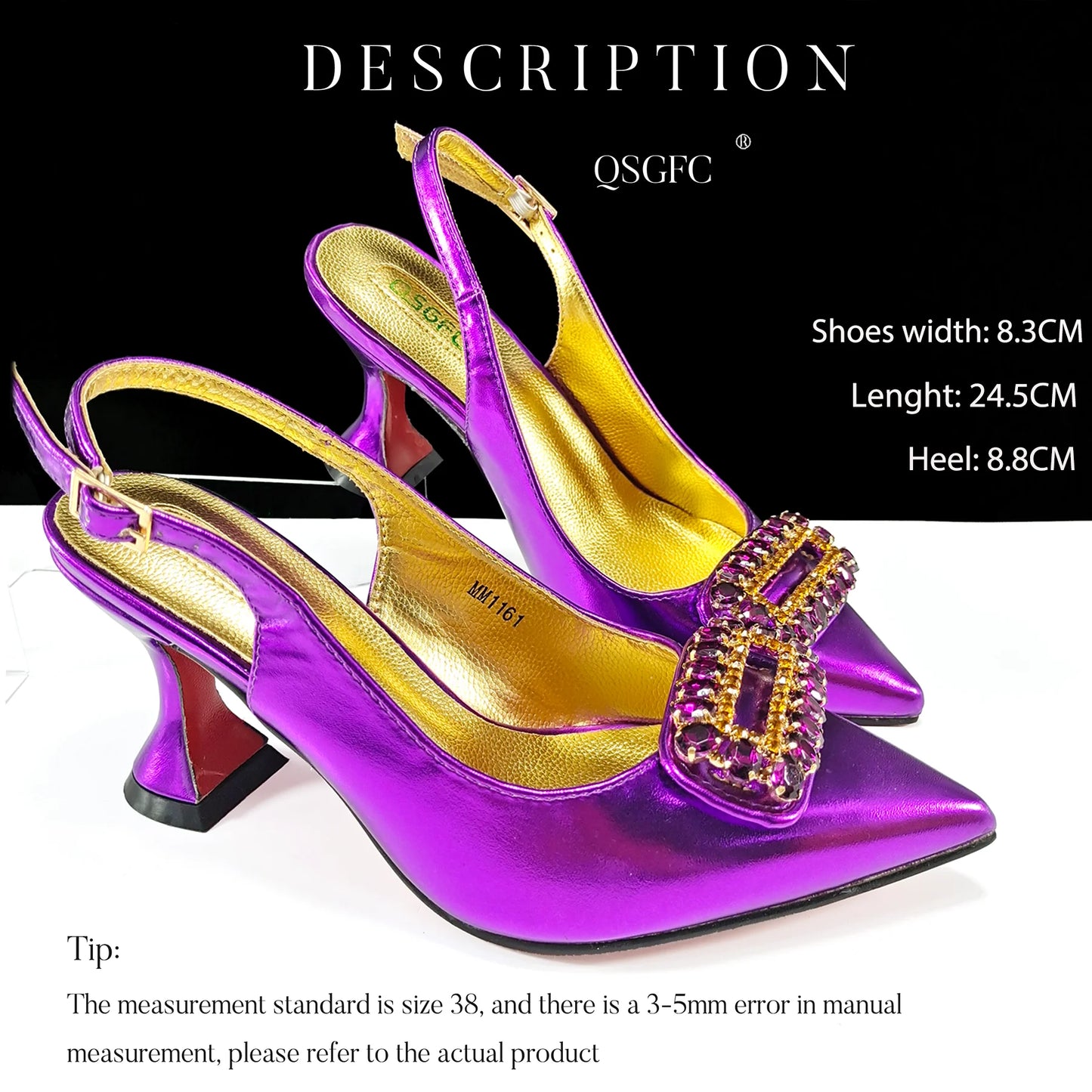 New Arrival Mature Style Purple Color Party Wedding Pointed Toe High Heel Women Shoes and Bag Set Decorated With Rhinestoe