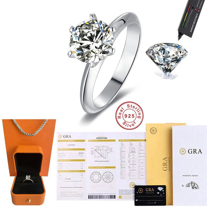 Classic D Moissanite Six Claw Ring S925 Sterling Silver Luxury Wedding Anniversary Jewelry Rings Wholesale