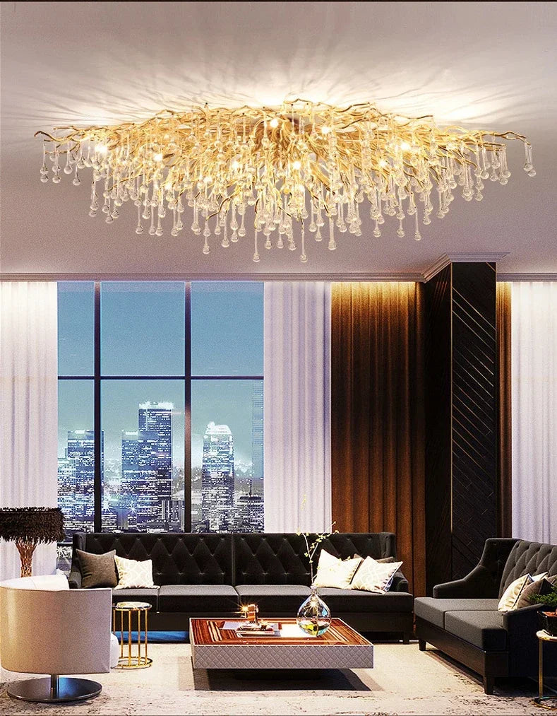 Rectangle Luxury Gold Crystal Chandelier For Dining Living Room Lobby Kitchen Table Modern Lurxy Gold Crystal Celling Chandelier