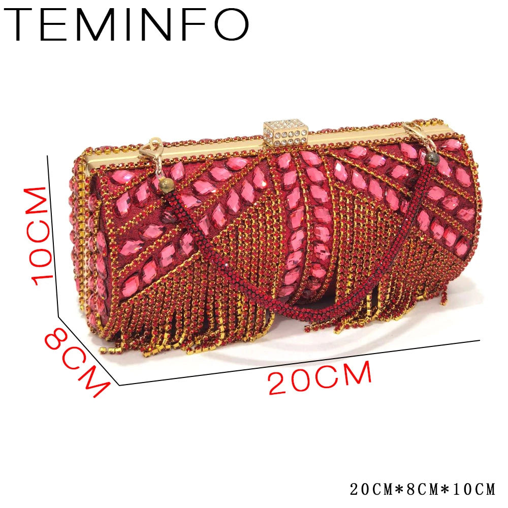 Women Purple Rhinestone Shoes Matching Bag Set Italian Design Chunky Heel Pumps Tassel Clutch Purse Nigeria Wedding Party Dress