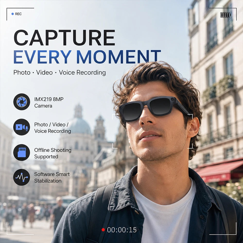 2026 New Smart Glasses 800W HD Camera AI All Things Recognition Recording and Video Calling Real-time Translation Smart Glasses