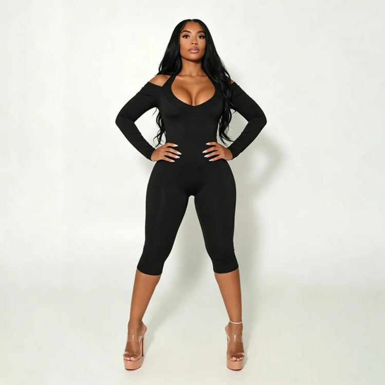 FLARORA Sexy Serpentine Print Jumpsuits Woman Halter Off-shoulder Full Sleeve Skinny Peach Hip Playsuits Hottie Party Clubwear
