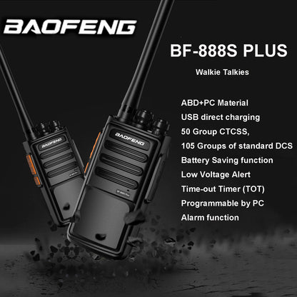 2Pcs Baofeng BF-888S Plus Walkie Talkie UHF PMR446 MHz 16CH Long Range Transceiver with USB Charger for Outdoor Communication