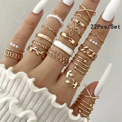 28Pcs Fashion Geometric Knuckle Rings Set For Women Crystal Heart Gold Silver Color Rings Girls  Party Jewelry Accessories