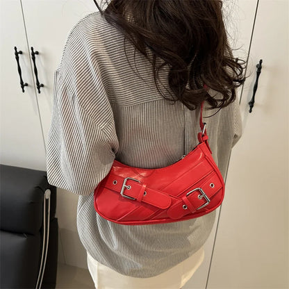 Y2K VintagePULeather WomenShoulderBag Small Crossbody Bag for Women Fashion Ladies Underarm Bag Clutch Purse Female Handbag