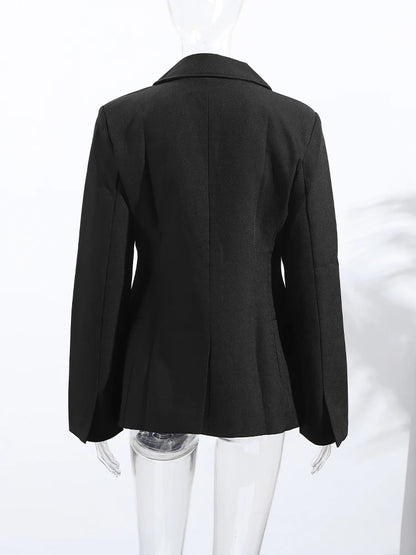Elegant Shoulder Pad Slim Suit Jackets Women Solid Lapel Long Sleeved Jacket Female 2025 Spring Chic Daily Style Outwears Tops