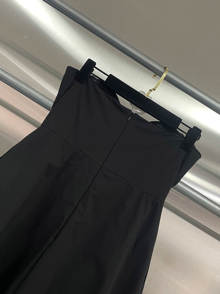 CHICEVER Black Spliced Single Breasted Jumpsuit Female Square Collar Sleeveless Temperament Elegant Women's Jumpsuits Fashion