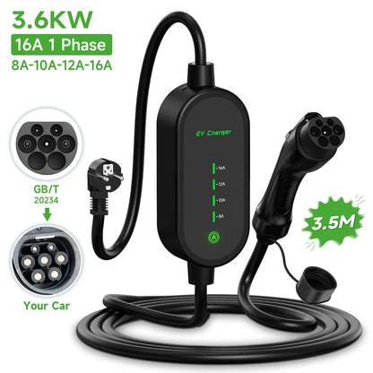 AFEEV 3.5KW EV Charger  Type 2 Portable Charger GB/T 16A 1Phase Type 1 3.5m Wallbox Charging Station for Electric Car Charger