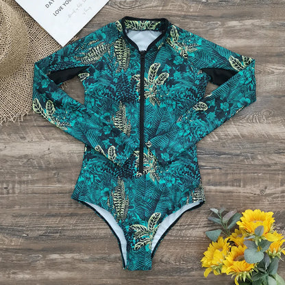 2026 Surfing Sport Swimsuit Long Sleeves Women One Piece Swimsuit  Swimwear Solid Monokini Bathing Suit Tropical Bodysuit Female