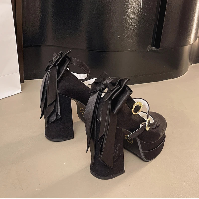 Summer Platform High Heel Women Lolita Mary Jane Shoes Fashion Butterfly-knot Stripper Party Dress Pumps Shoes