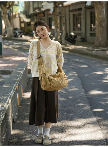 100% Cotton Shoulder Bags Women Large Capacity Canvas Tooling Packages Korea Style Cloth Crossbody Bags Solid Messenger Bags