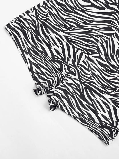 Weird Puss Sexy Fashion Playsuits Woman Zebra Stripes Lace-Up Halter Backless Shape Waist Skinny Peach Hip Wild Style Rompers