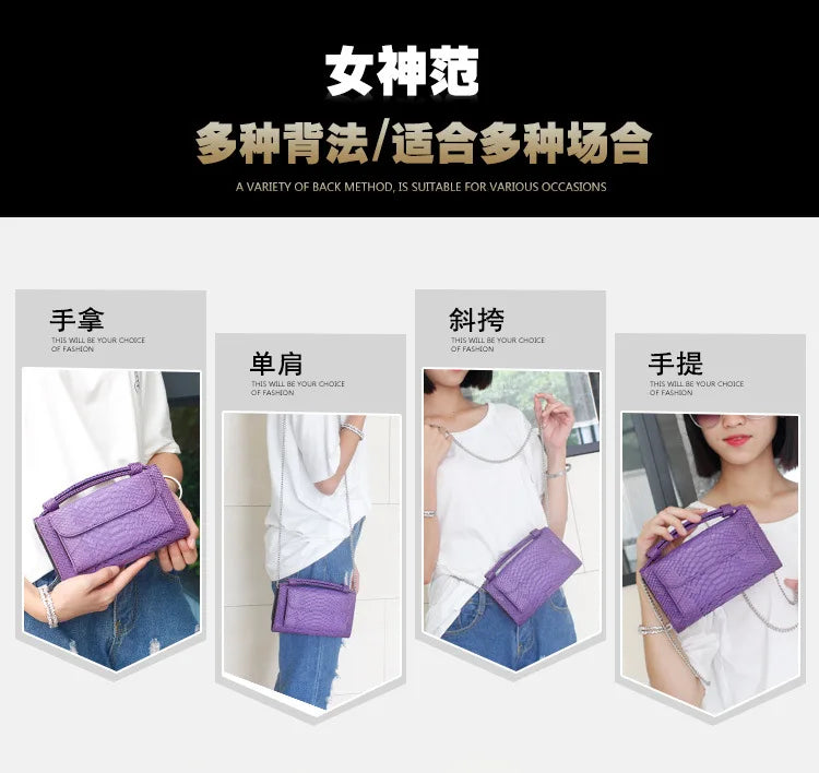 Luxury Snake Pattern Chain Flap Handbags Evening Clutches Crossbody Messenger Shoulder Bags Women Female Ladies Luxurious Purses