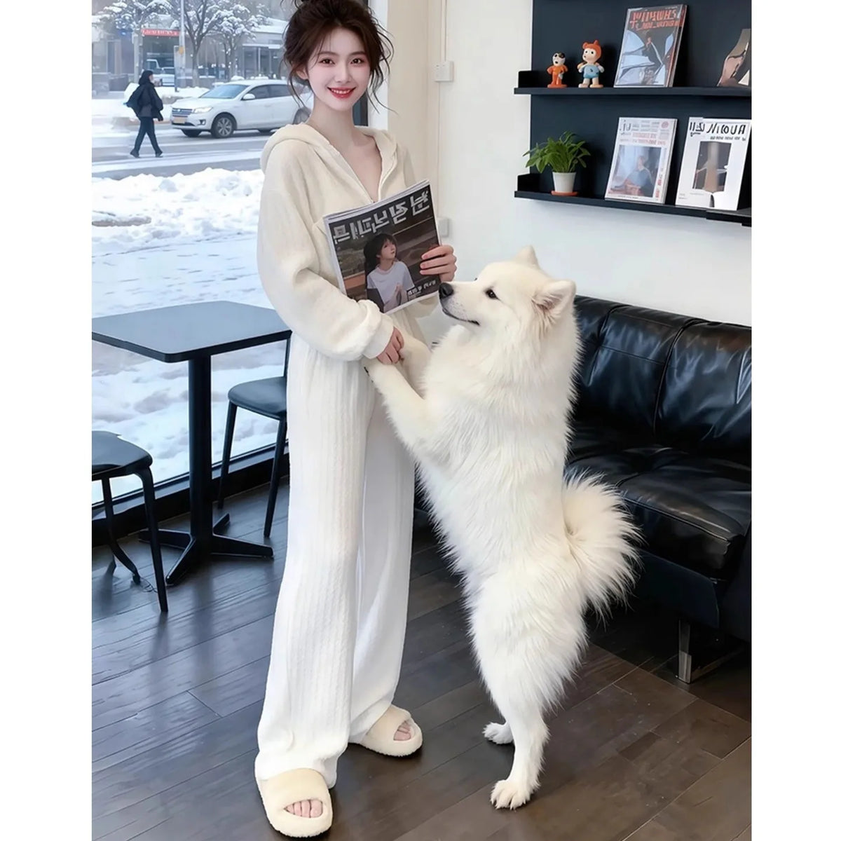 Spring Autumn New Hoodie Wide Leg Pants Two Piece Set Loose Slimming Casual Fashion Women's Trendy Outfit Korean Style