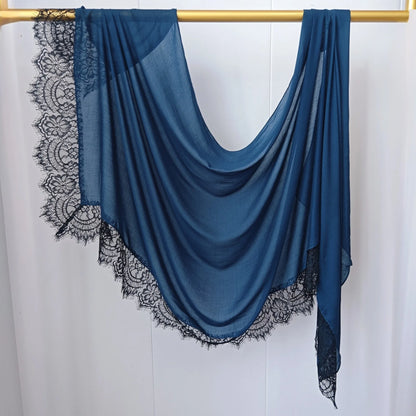 2026 New Rayon Cotton Modal Hijab Scarf Lace Splicing Turban Breathable Women Shawl Cotton Plain Scarf Headscarf Women Hijabs