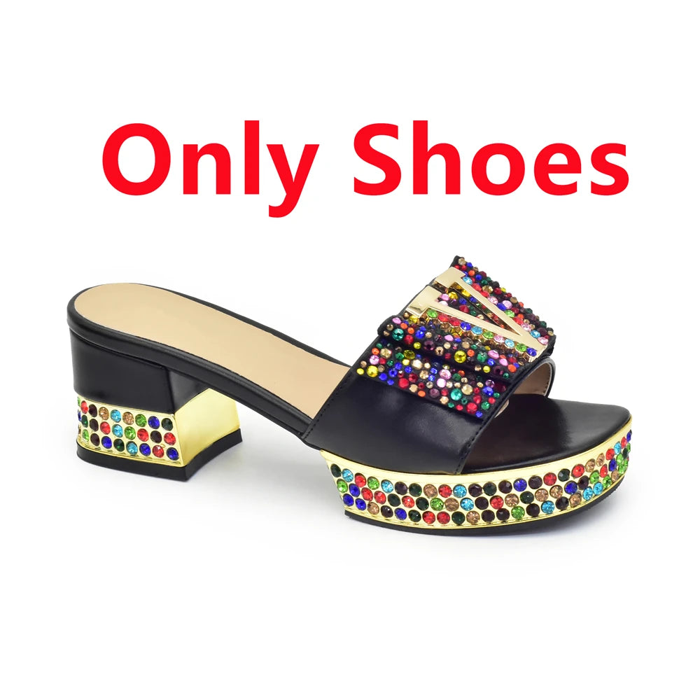 New Shoe and Bag for Nigeria Party Wedding Peep Toe Italian Women Shoes Matching Bag Decorate with Rhinestone for Wedding Dress