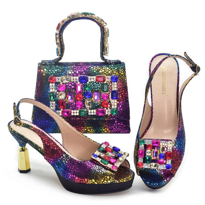 New Arrival Bag and Shoe Set Nigeria Party Pumps Women Shoes and Bags To Match Set Italy Lady Rhinestone Pumps Women Luxury