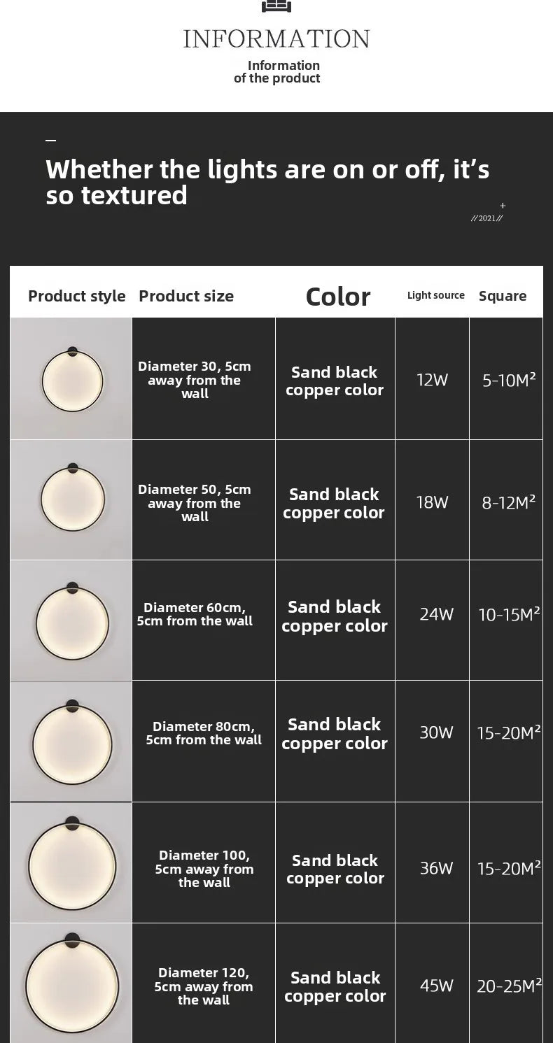 Minimalist LED Circle Background Wall Lamp Home Indoor Decor Wall Sconces Living Room Hall Hotel Wall Lights Bedside Light Black