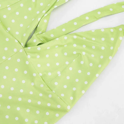 Bandage Halter Playsuits Women Polka Dot Print Summer Ruched Outfits Slim Backless Sleeveless V Neck Rompers Vacation Beach Gift