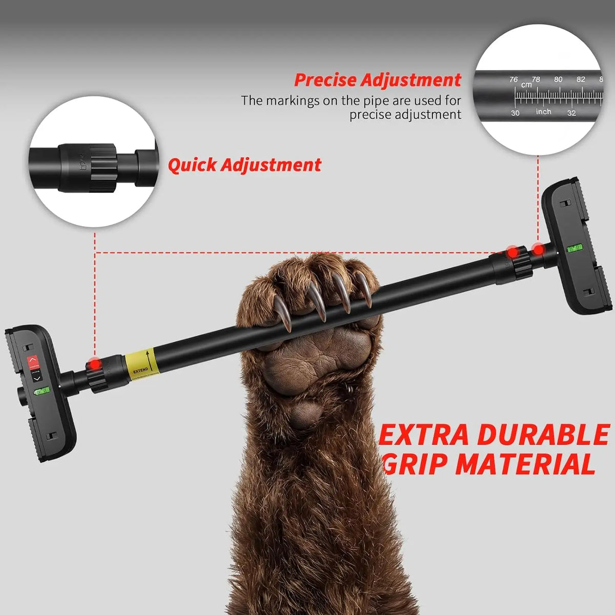 Tacleekii Heavy Duty Doorway Pull Up Bar Adjustable Width 72-95cm No-Screw Installation, Locking Mechanism, Level Meter, Anti-Slip, 440lbs Capacity – Home Gym Strength Trainer