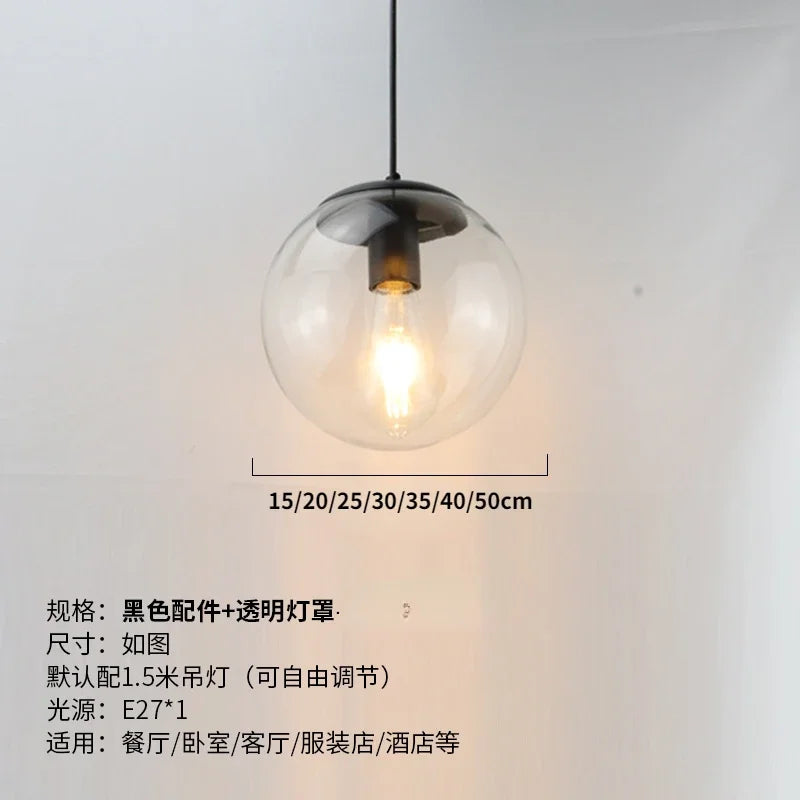 Modern Simple Glass Chandelier Bar Counter Restaurant Gold Hanging Lights Silver Metal Amber Ashtray Ball Glass Suspension Lamp