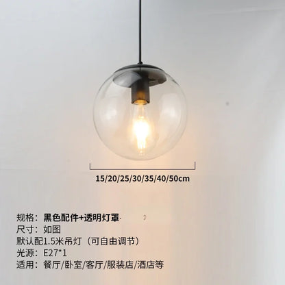 Modern Simple Glass Chandelier Bar Counter Restaurant Gold Hanging Lights Silver Metal Amber Ashtray Ball Glass Suspension Lamp