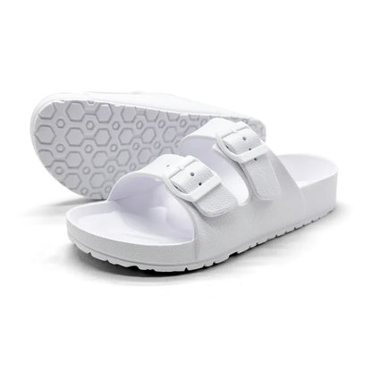 Shevalues Summer Flat Slippers For Women Men 2025 New Thick Sole Sandals With Double Buckle Fashoin Outdoor Antiskid Beach Slide