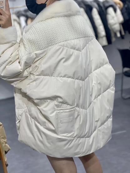OFTBUY 2023 Real Fur Coat Winter Jacket Women Natural Mink Fur Thick Warm Goose Down Coat Loose Outerwear Streetwear New Fashion