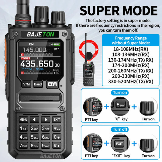 BAJETON BJ-7800 Walkie Talkie Long Range SW MW LW AM SSB CB 10W Wireless Bluetooth Phone Programming NOAA Two Way Radio RT-920
