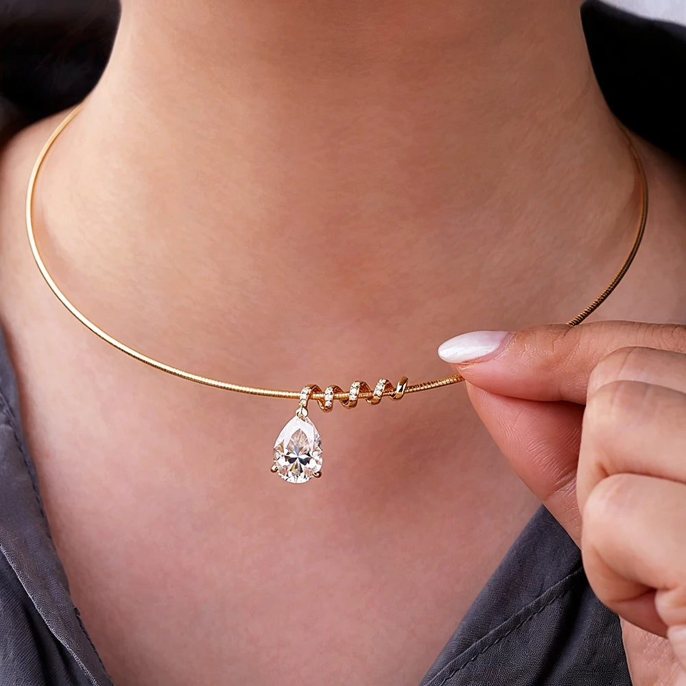 BXINY Full Moissanite WaterDrop Pendants Necklace 100% S925 Silver Detachable Pear Cut Diamond Collar Choker Women Gifts Jewelry