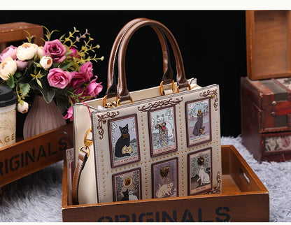 Vintage and Luxury Designer Bag with Delicate Embroidery Cat Printing Women Popular and Fashionable Tote Bag with Large Capacity