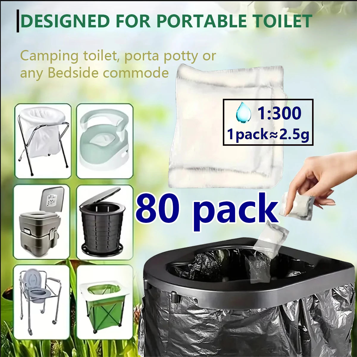 1-100 Pieces Portable Toilet Absorbent Gel, Camping Toilet Gel Powder, Odor-Control Urine Liquid Waste Gel, Eco Absorbent Gel.