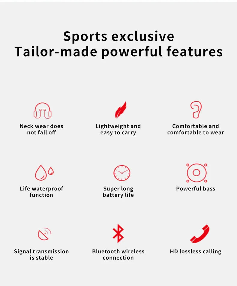 Wireless 9D Bluetooth Headset Neck Hanging Stereo Noise Reduction Universal 5.0 In Ear Sports Headset Microphone For Smart Phone