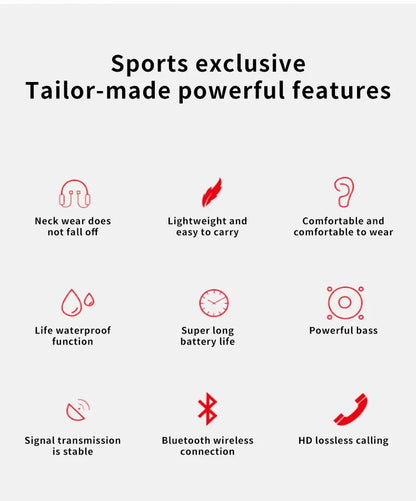 Wireless 9D Bluetooth Headset Neck Hanging Stereo Noise Reduction Universal 5.0 In Ear Sports Headset Microphone For Smart Phone