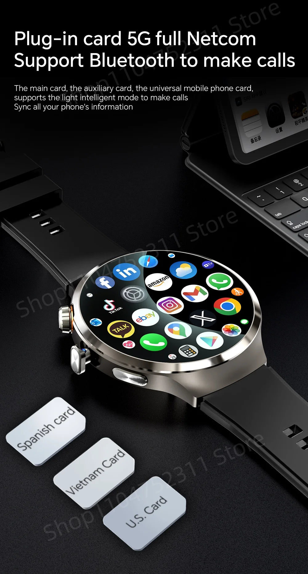 4G 5G Cellular Version Android 13.0 Smartwatch GPS Wifi Smart Watch With 190° Rotary Camera Dual System WIFI Google Play Store