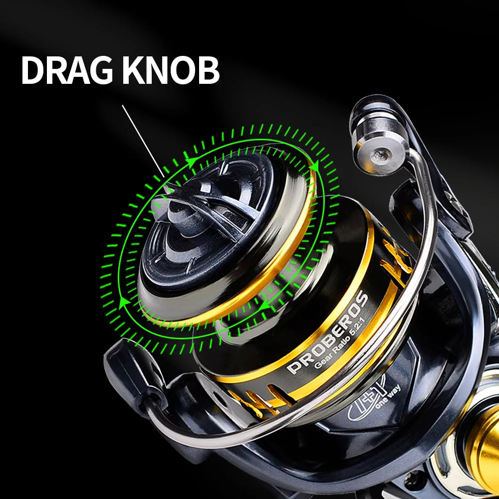 Spinning Fishing Reel 800 Size 5.2:1 7+1BB 8KG Max Drag CNC Metal Handle Deep Spool Long Cast Saltwater Rock Lure Fishing Reel