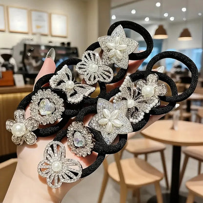 10pcs Rhinestone Faux Embellished hair band, Cute Elastic Jersey Material, Includes Minimalist & Elegant Styles Women's Hair Tie