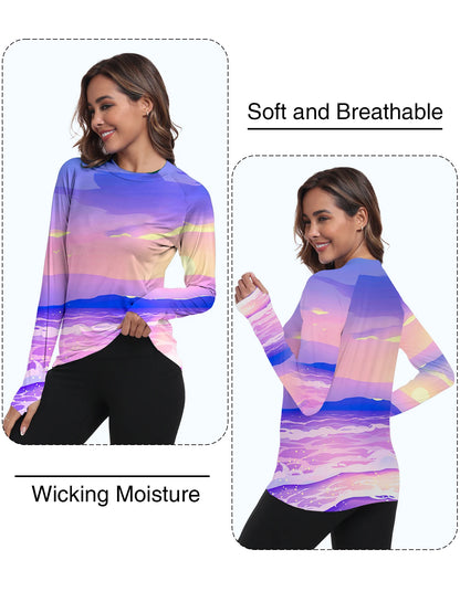 Women's UPF 50+ Sun Shirts Long Sleeve UV Protection Rash Guard Lightweight Quick Dry SPF Hiking Tops Outdoor