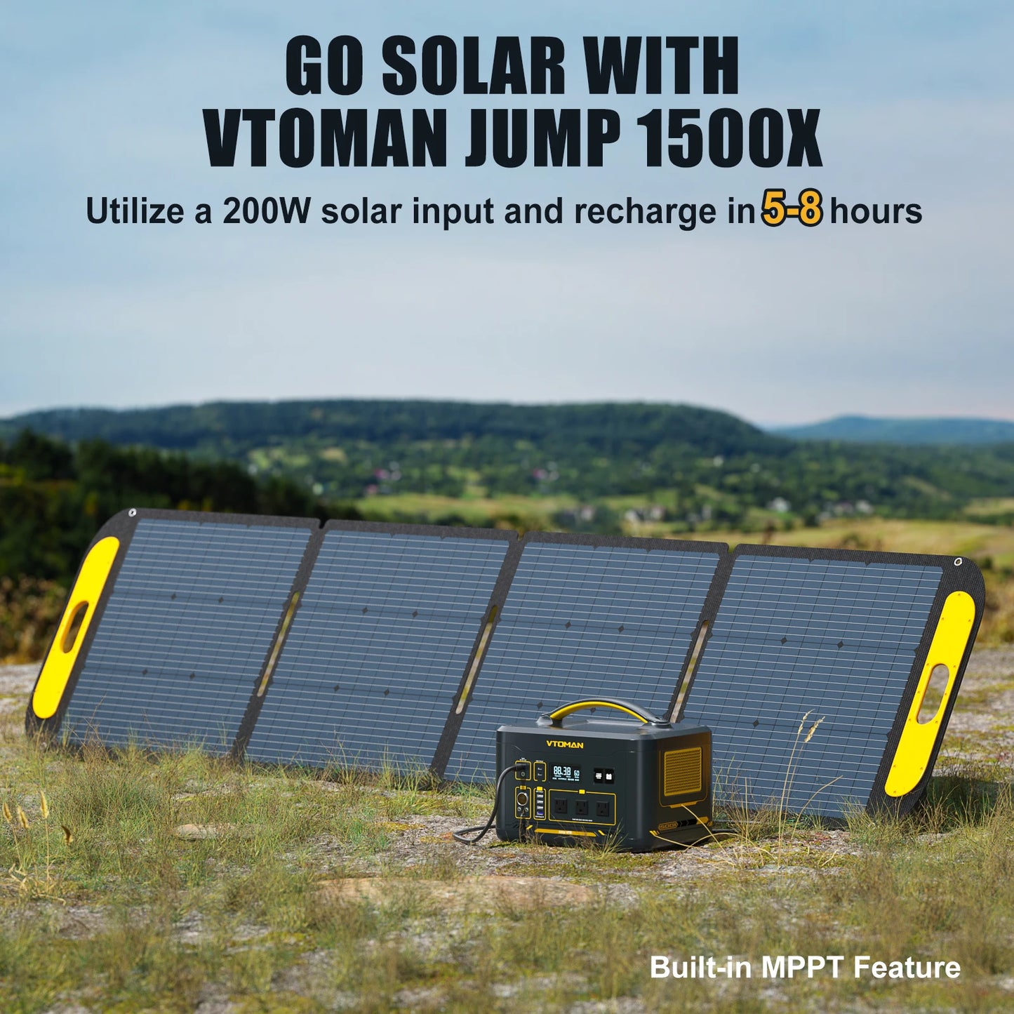 VTOMAN JUMP 1500X Portable Power Station Camping LiFePO4 Battery 828Wh 1500W AC Outlets Solar Generator For Home RV Outdoor