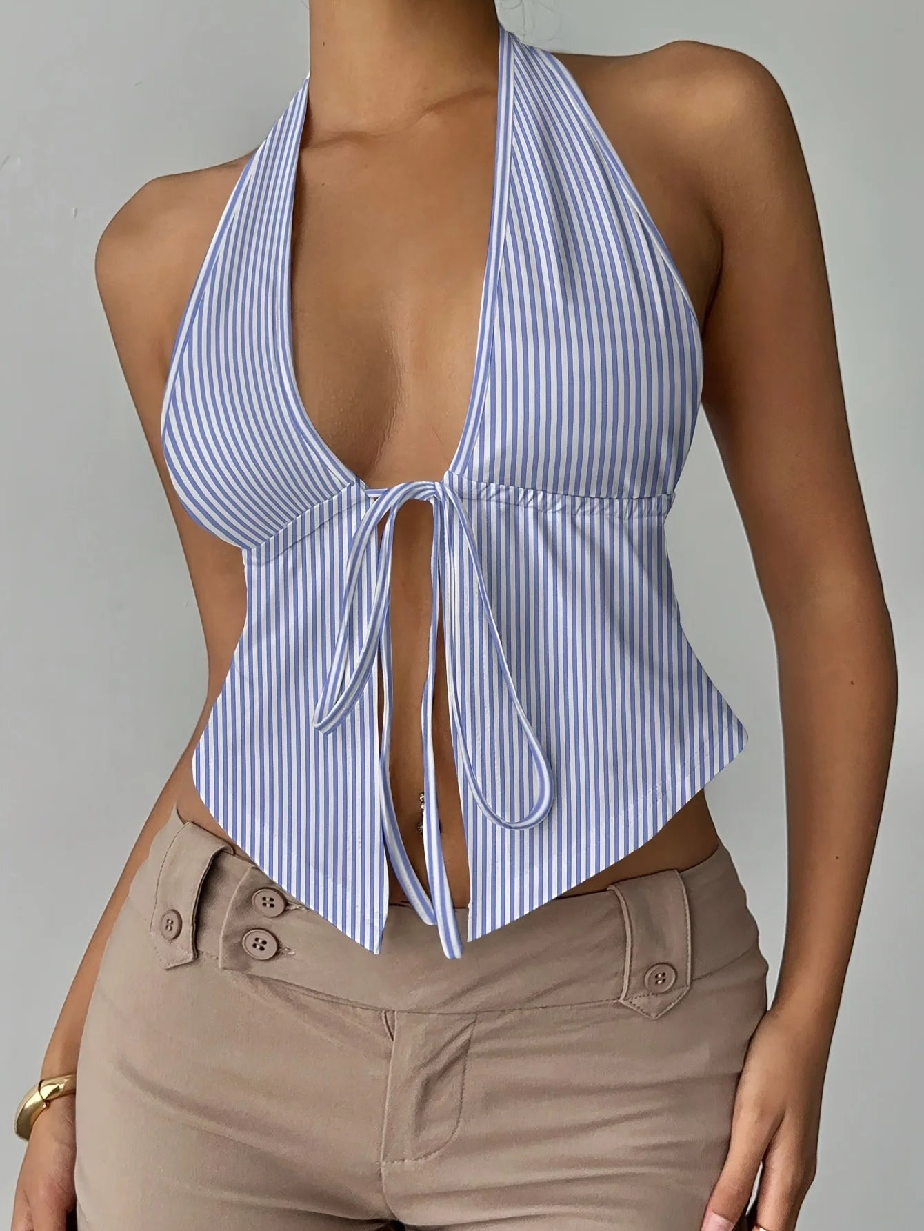 Fashionable Casual Women's Summer Striped Split Sexy Strap Vest Sleeveless Tank Top for Ladies Trendy And Comfortable