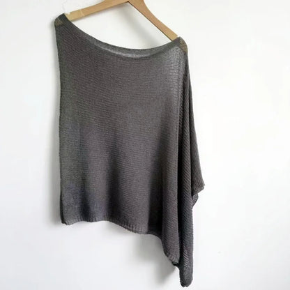 Casual Drop Shoulder Crochet Poncho Sweater Sheer Multi-wear Halter Shawl Irregular Knitted Cover-ups Vacation Outfits