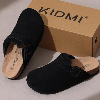 Litfun New Fashion Women's Clogs with Adjustable Strap Cork Footbed Leather Mules with Arch Support Unisex Outdoor Potato Shoes